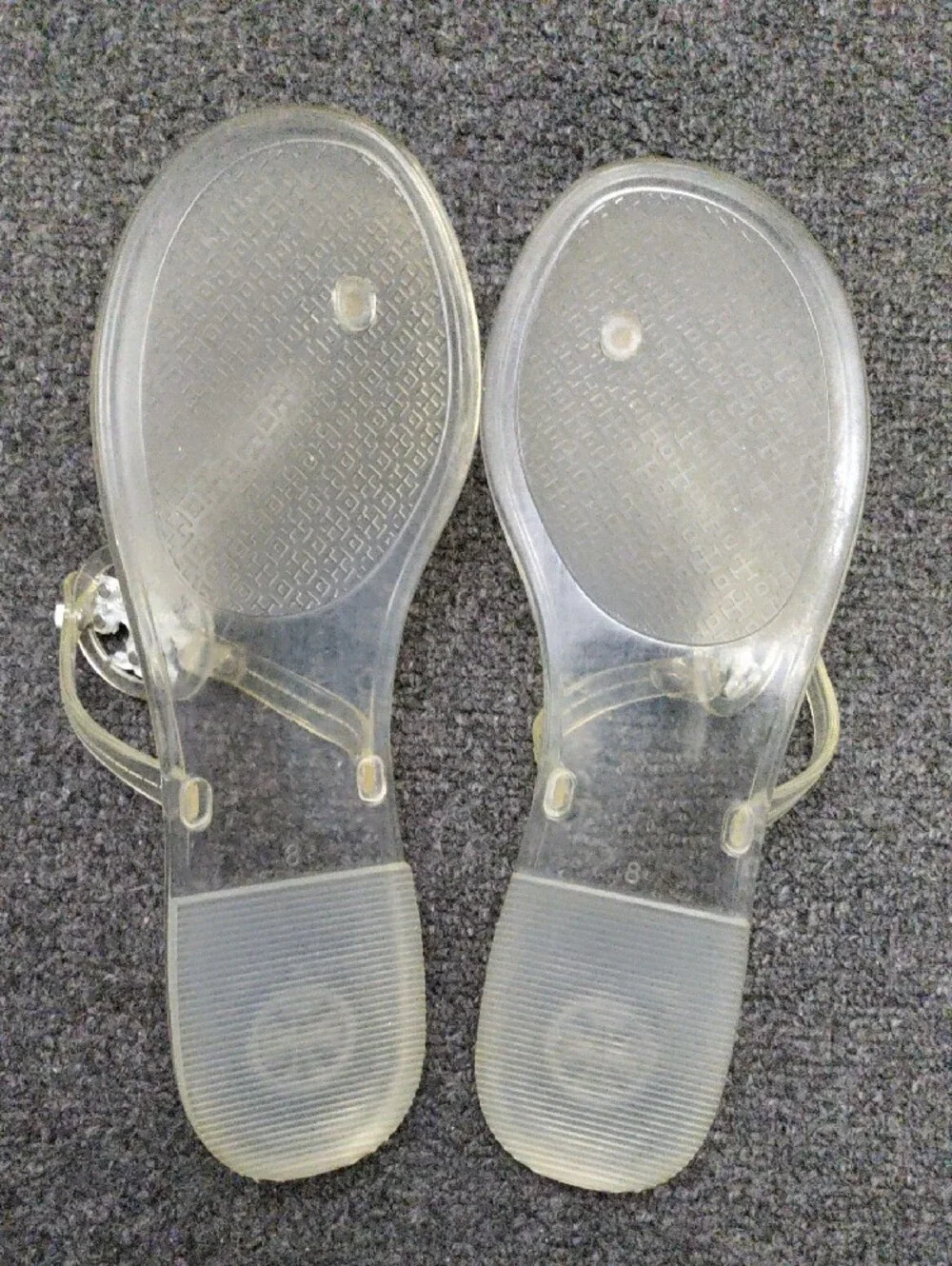 Tory Burch Clear Jelly Sandals with White Logo Medallion